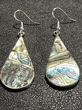 HECHO EN Mexico Artistry Abalone Inlay Silver Teardrop Earrings